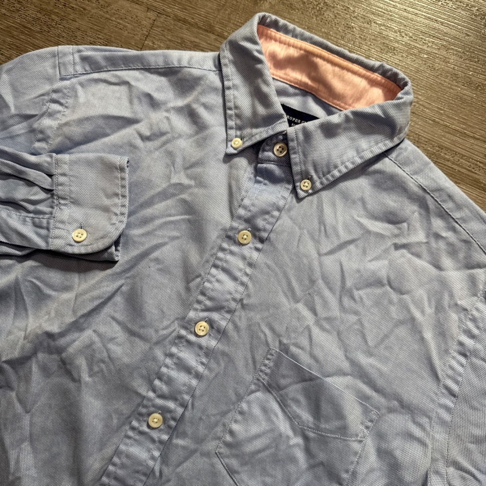 Proper Cloth Shirt Mens M Short Blue OCBD Cotton Heritage Quiet Luxury Business